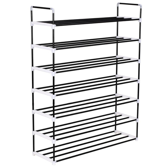 vidaXL 1/4/7x Shoe Rack with 7 Shelves Metal and Plastic Black Storage Stand