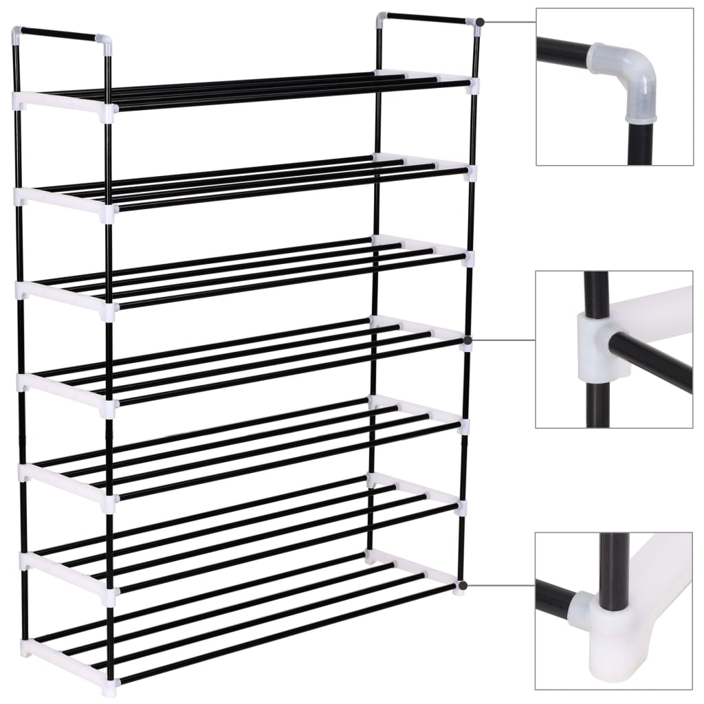 vidaXL 1/4/7x Shoe Rack with 7 Shelves Metal and Plastic Black Storage Stand