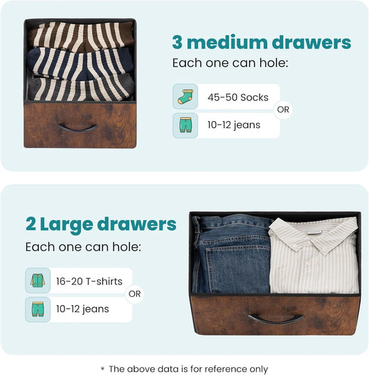 Rustic Brown 5 Drawer Dresser for Bedroom Storage Solutions